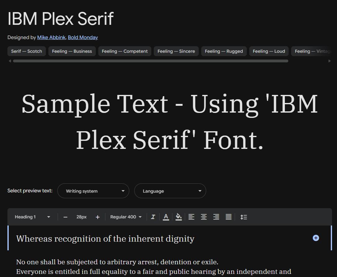 Image sample preview for text using IBM Plex Serif font family