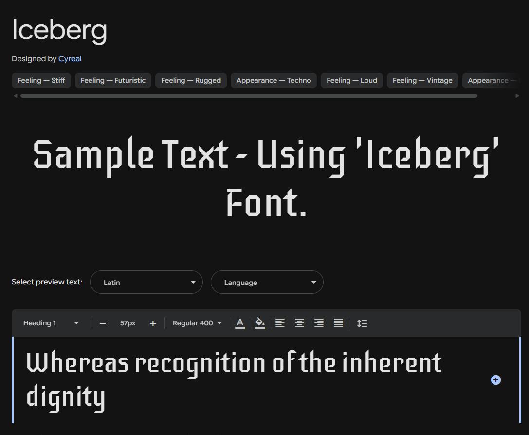 Image sample preview for text using Iceberg font family