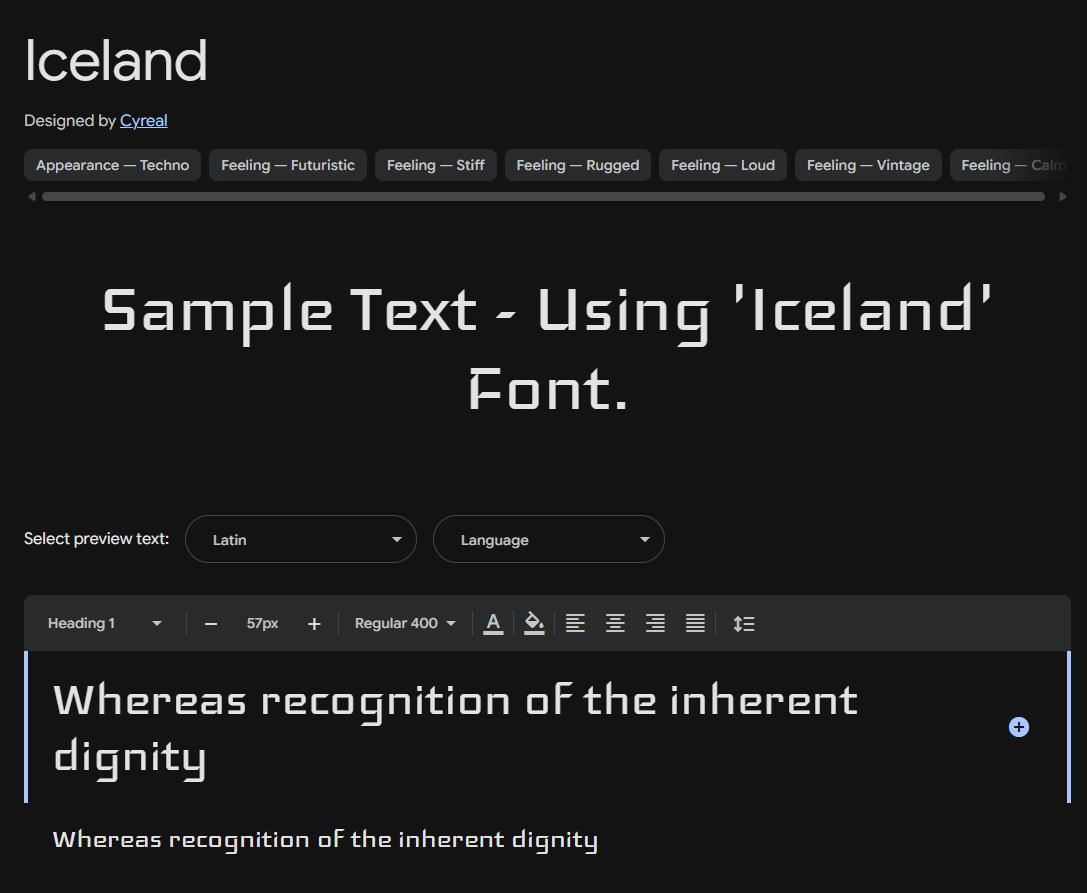 Image sample preview for text using Iceland font family
