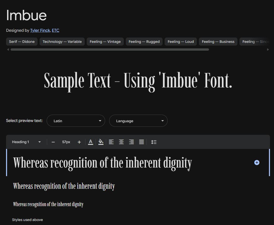 Image sample preview for text using Imbue font family