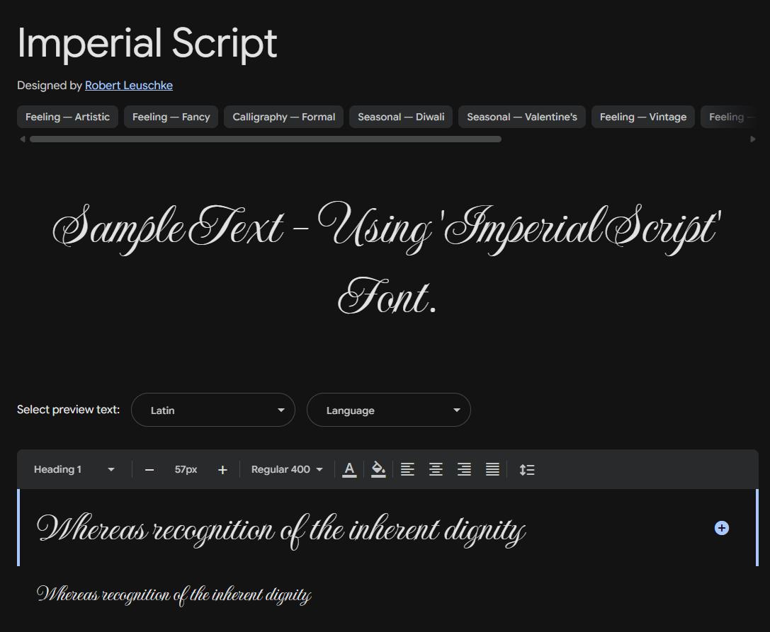 Image sample preview for text using Imperial Script font family