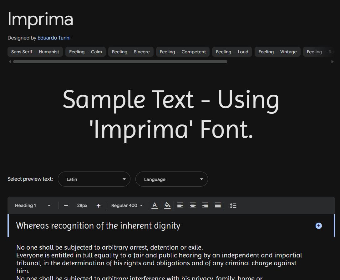 Image sample preview for text using Imprima font family