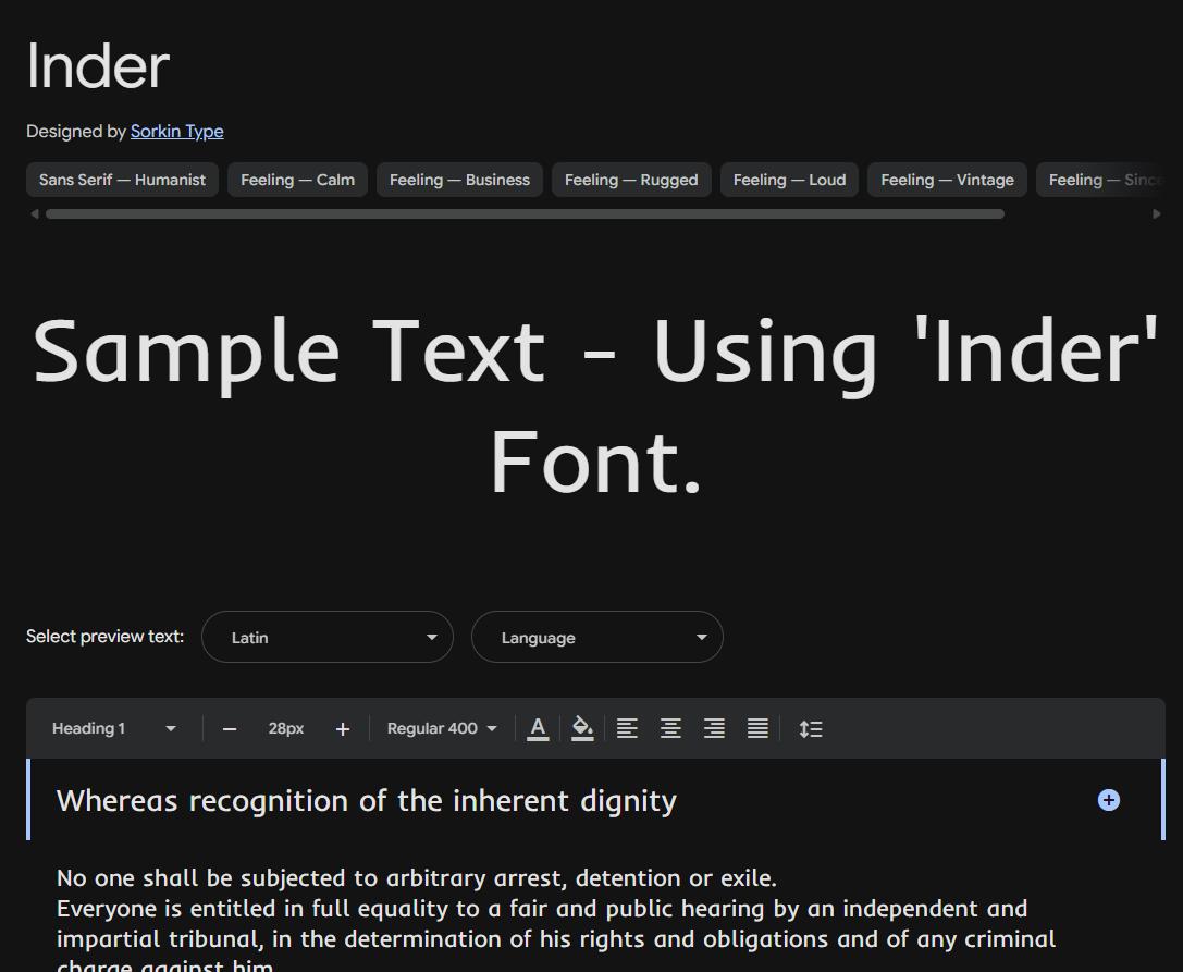 Image sample preview for text using Inder font family