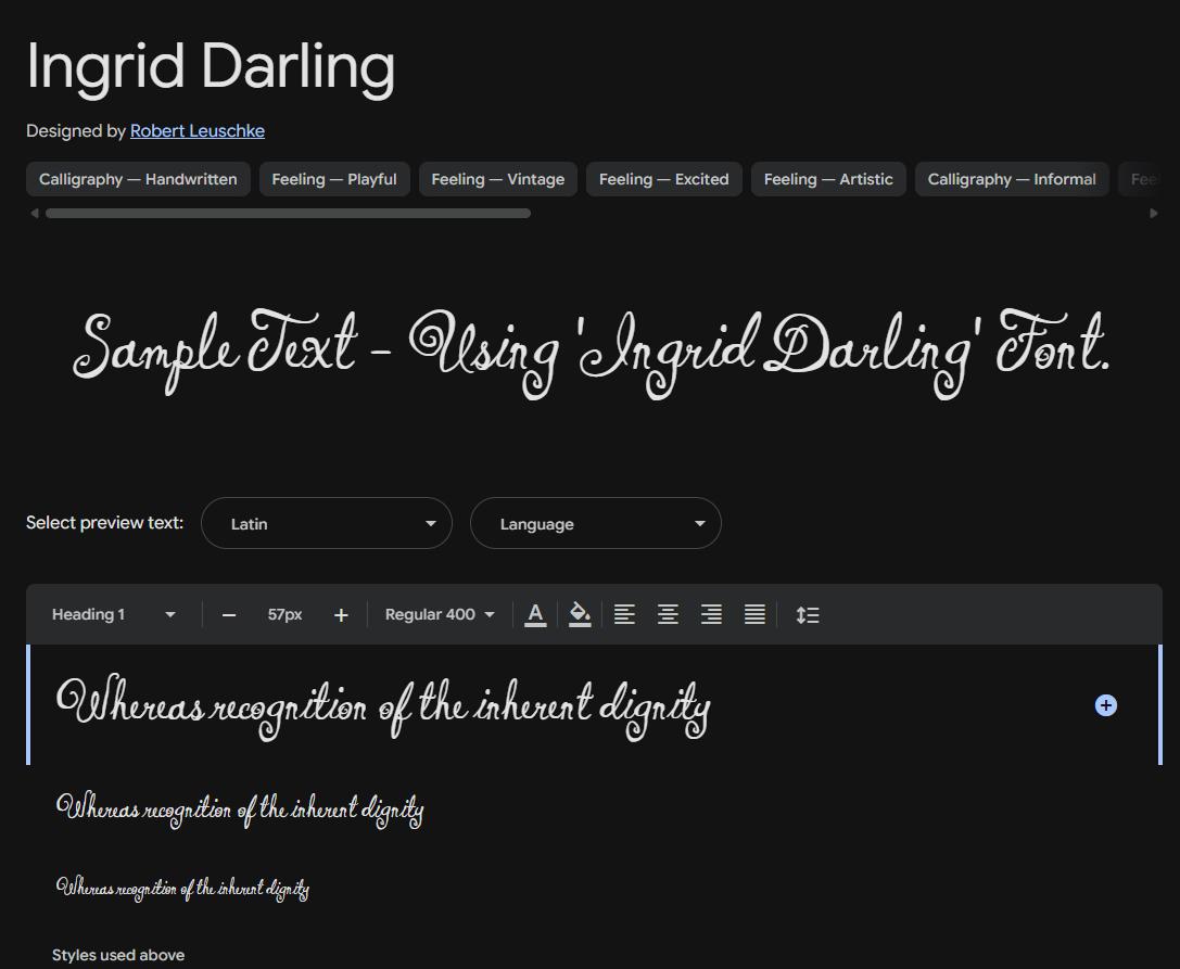 Image sample preview for text using Ingrid Darling font family