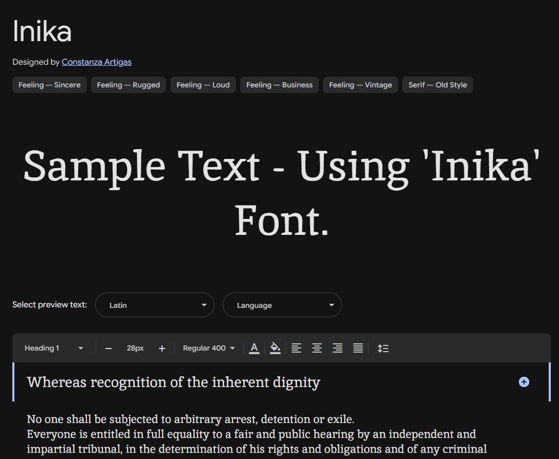 Image sample preview for text using Inika font family