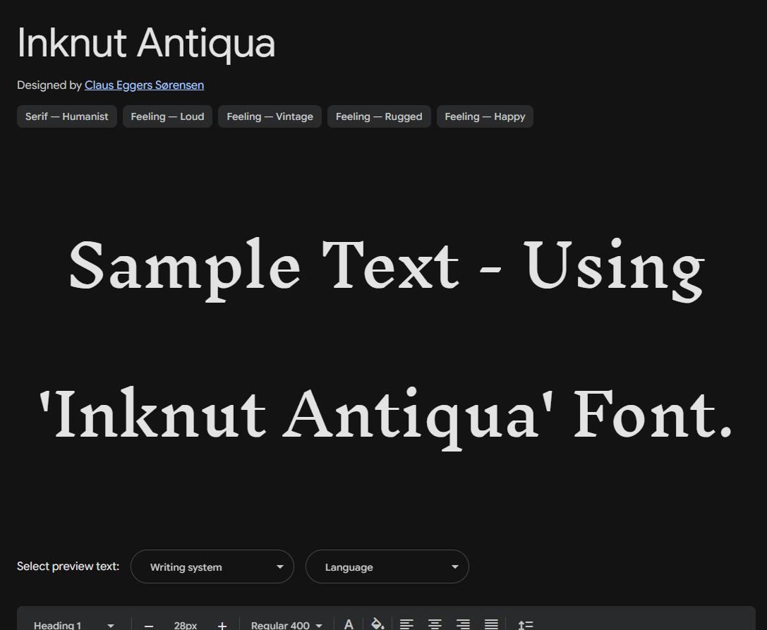 Image sample preview for text using Inknut Antiqua font family