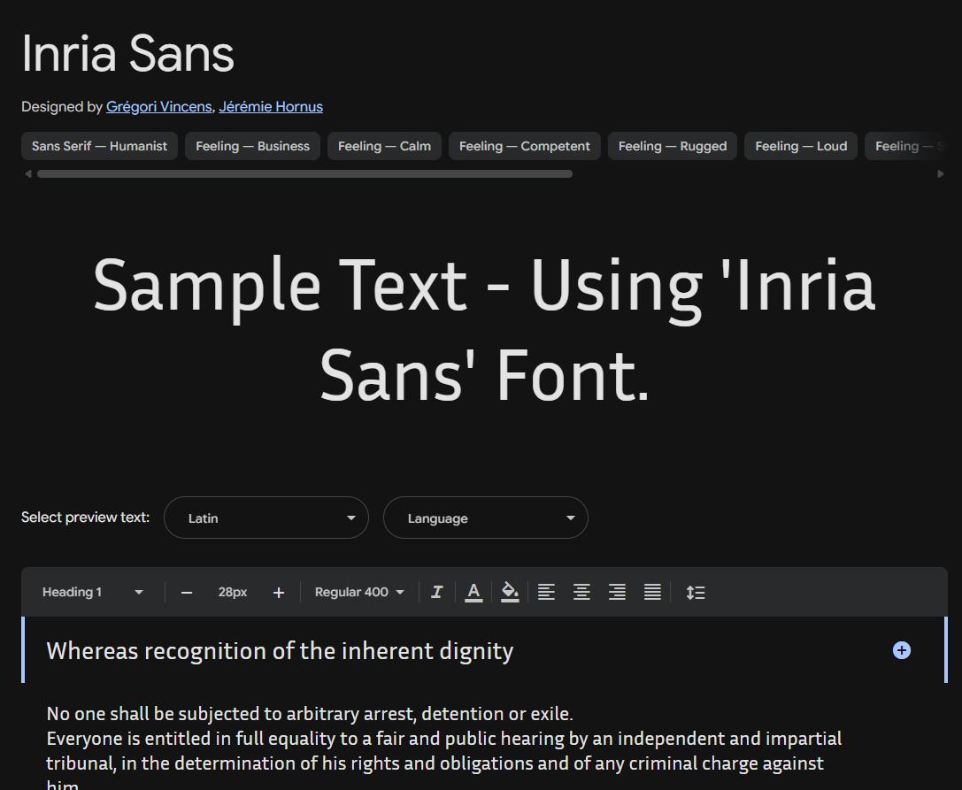 Image sample preview for text using Inria Sans font family