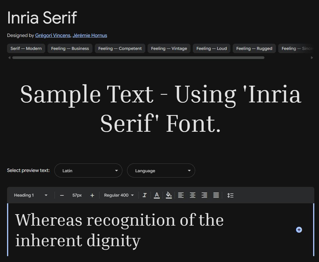 Image sample preview for text using Inria Serif font family