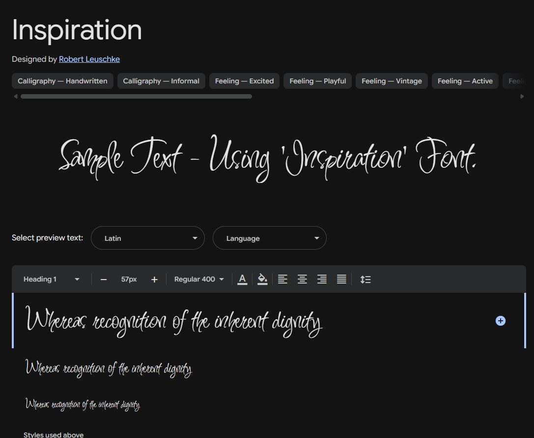 Image sample preview for text using Inspiration font family