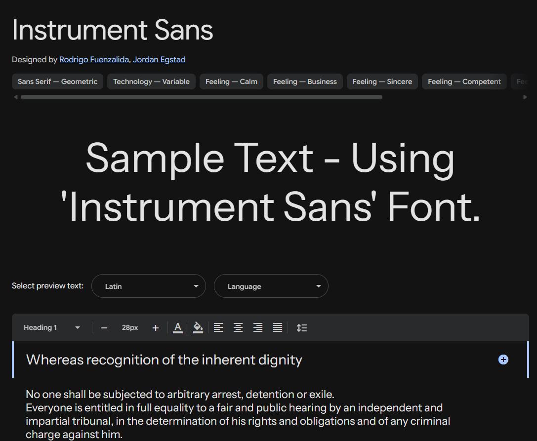 Image sample preview for text using Instrument Sans font family