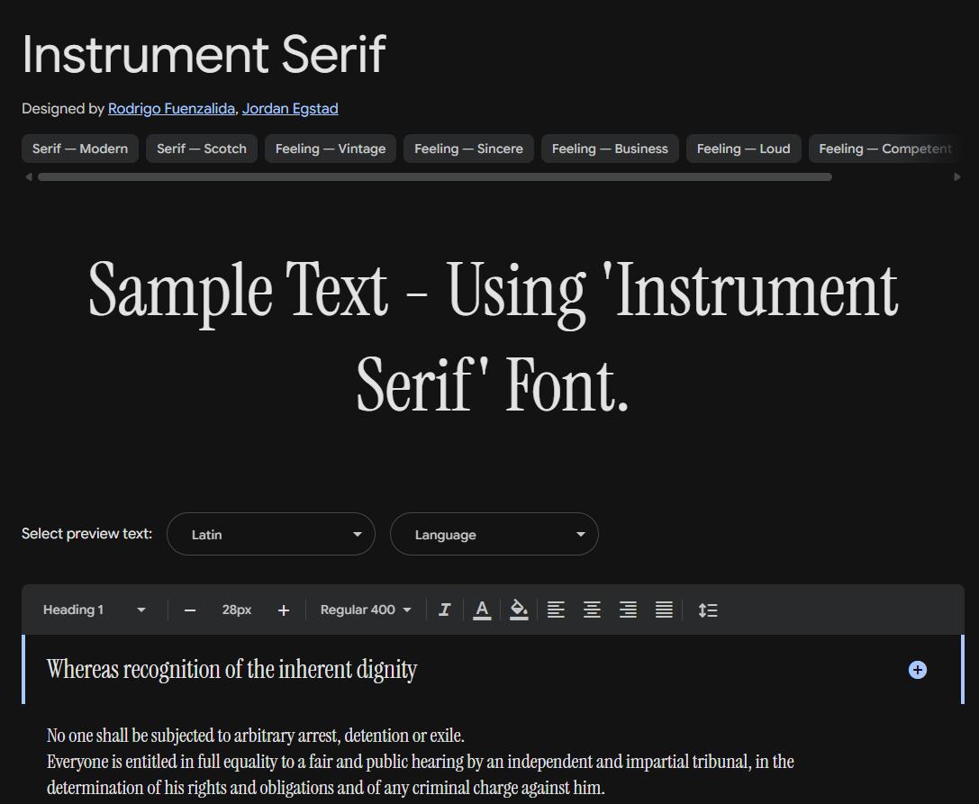Image sample preview for text using Instrument Serif font family