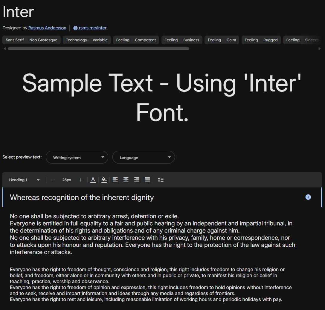 Image sample preview for text using Inter font family