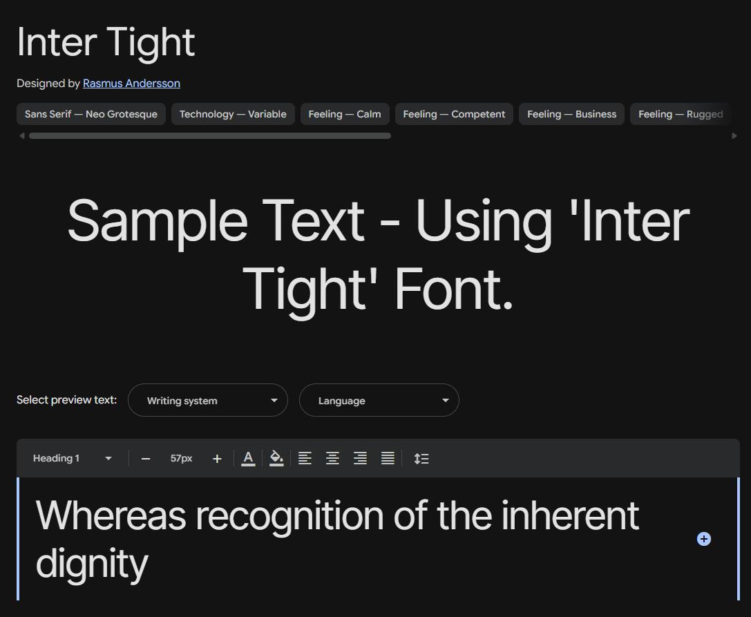 Image sample preview for text using Inter Tight font family
