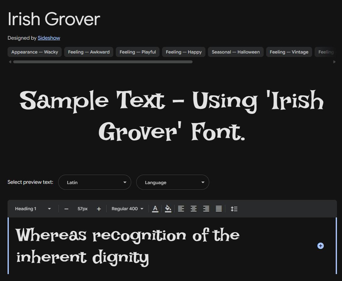 Image sample preview for text using Irish Grover font family