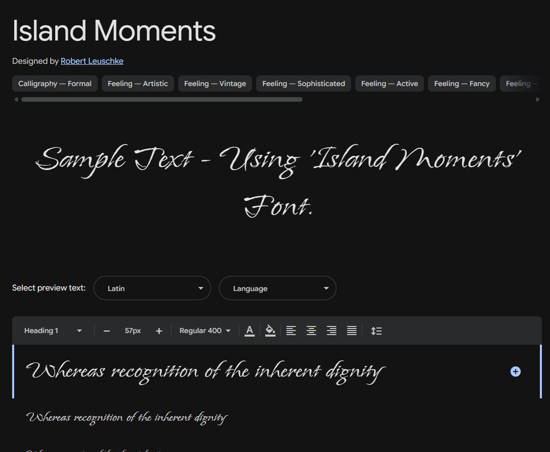 Image sample preview for text using Island Moments font family