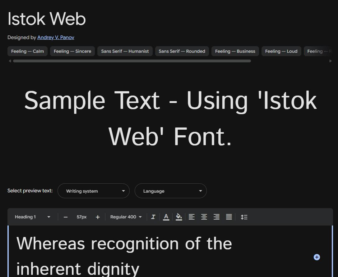 Image sample preview for text using Istok Web font family