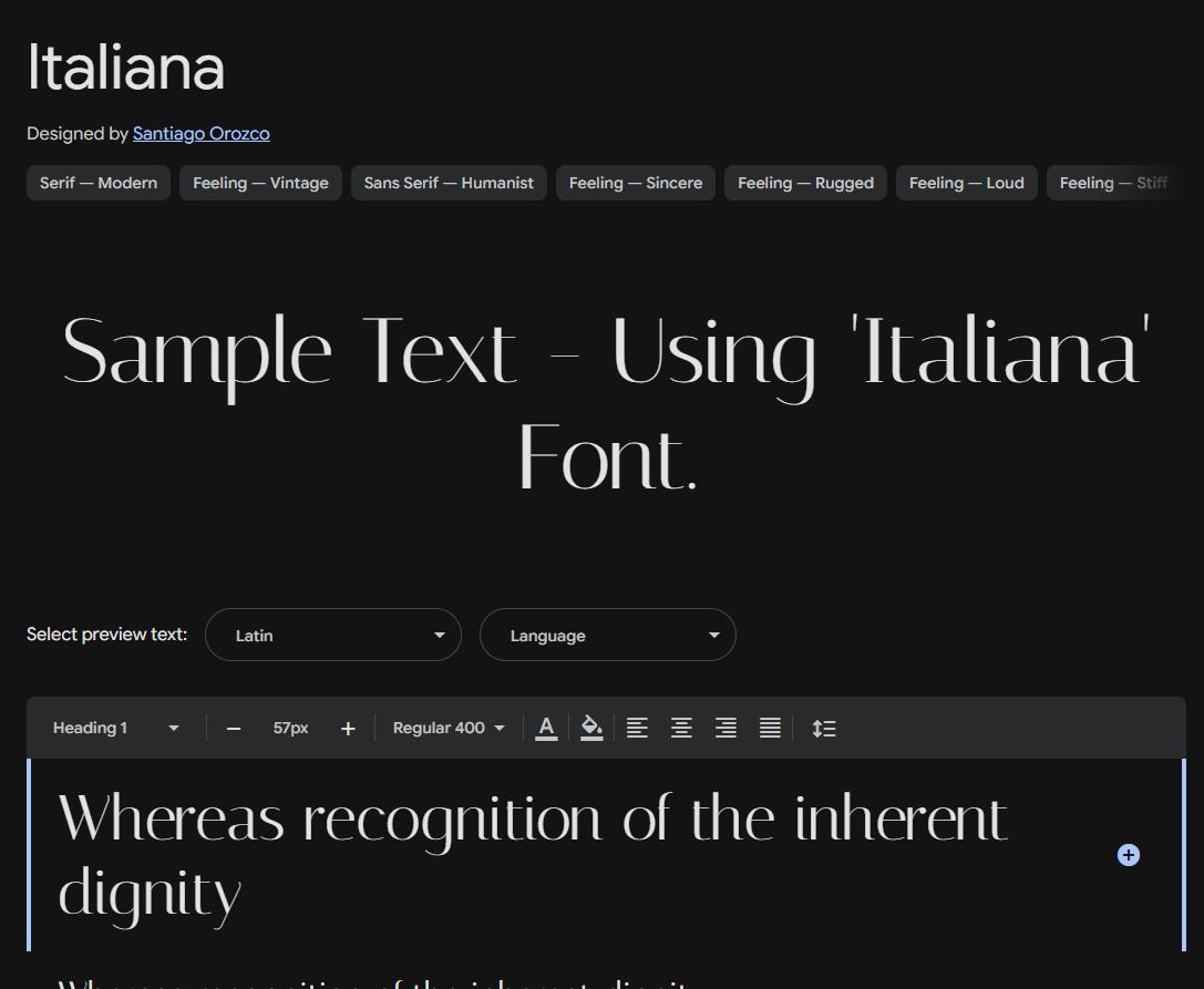 Image sample preview for text using Italiana font family