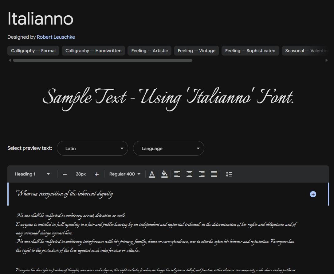 Image sample preview for text using Italianno font family