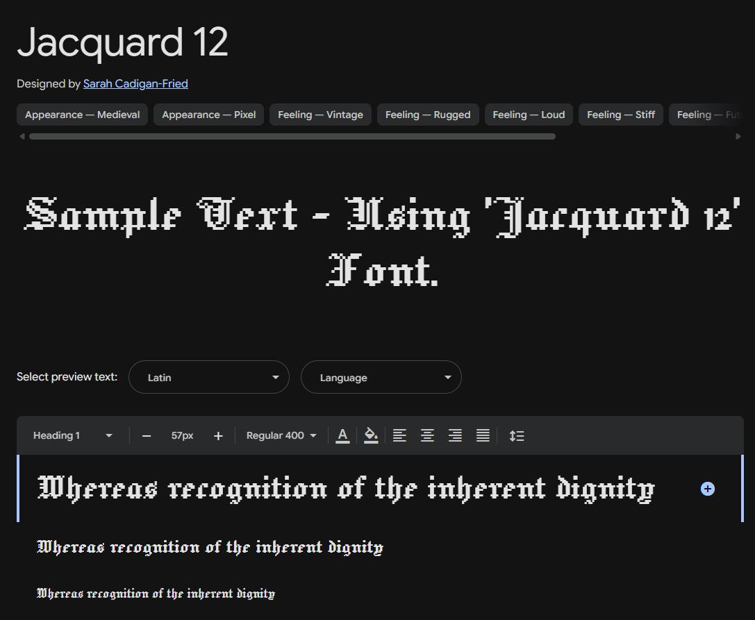 Image sample preview for text using Jacquard 12 font family