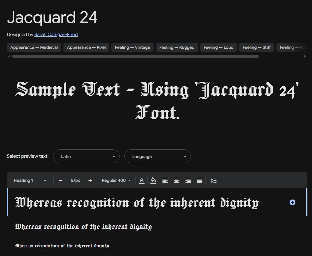 Image sample preview for text using Jacquard 24 font family