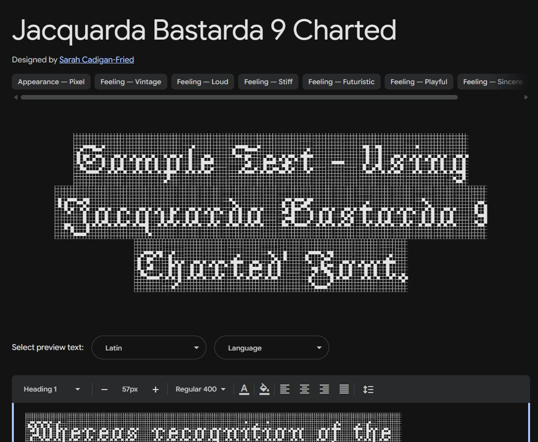 Image sample preview for text using Jacquarda Bastarda 9 Charted font family