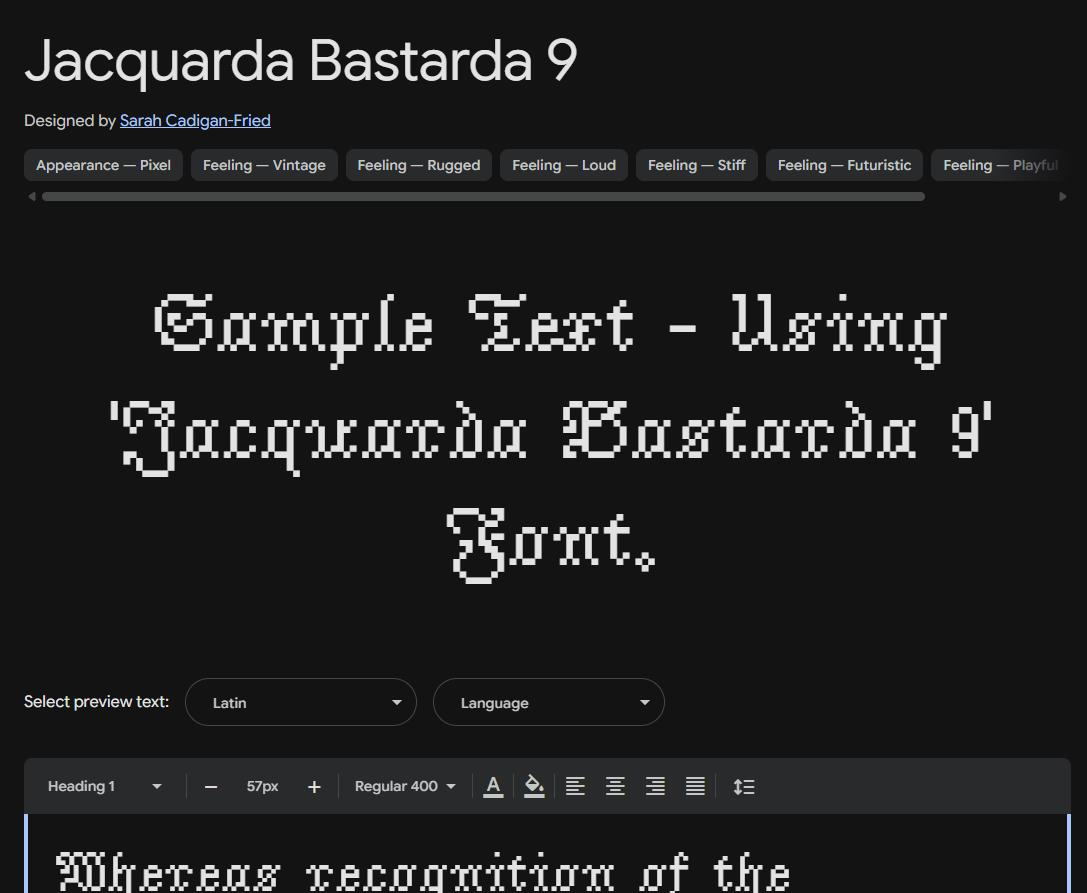 Image sample preview for text using Jacquarda Bastarda 9 font family