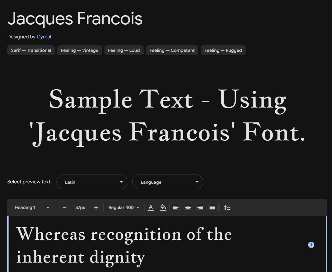 Image sample preview for text using Jacques Francois font family