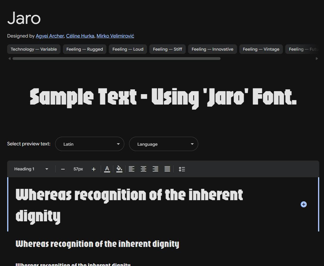 Image sample preview for text using Jaro font family