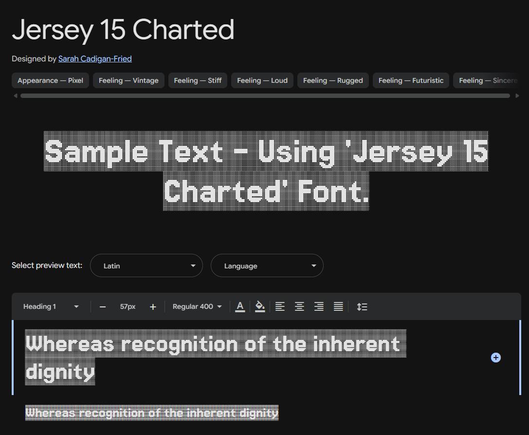 Image sample preview for text using Jersey 15 Charted font family