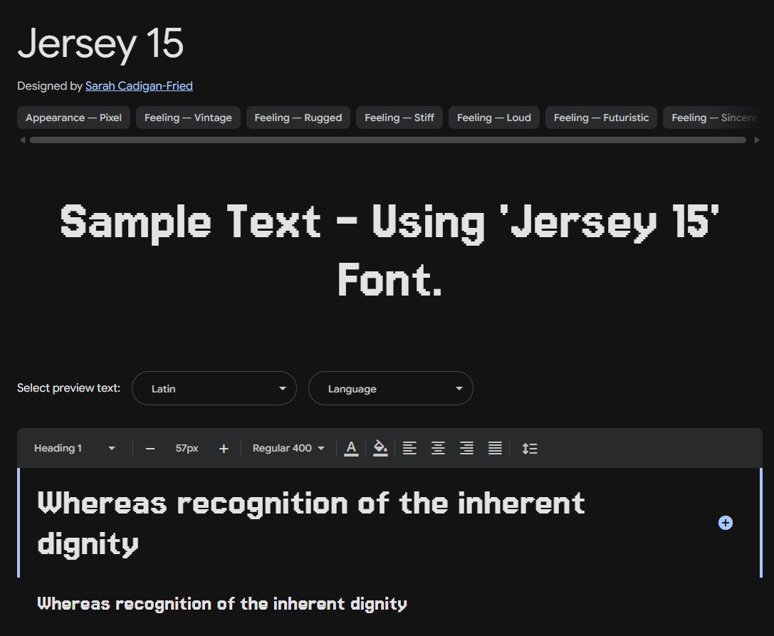 Image sample preview for text using Jersey 15 font family