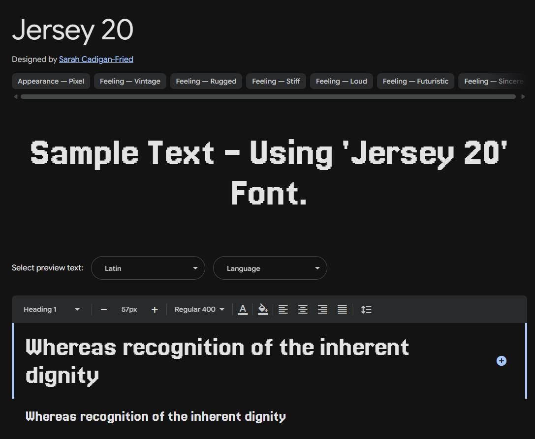 Image sample preview for text using Jersey 20 font family