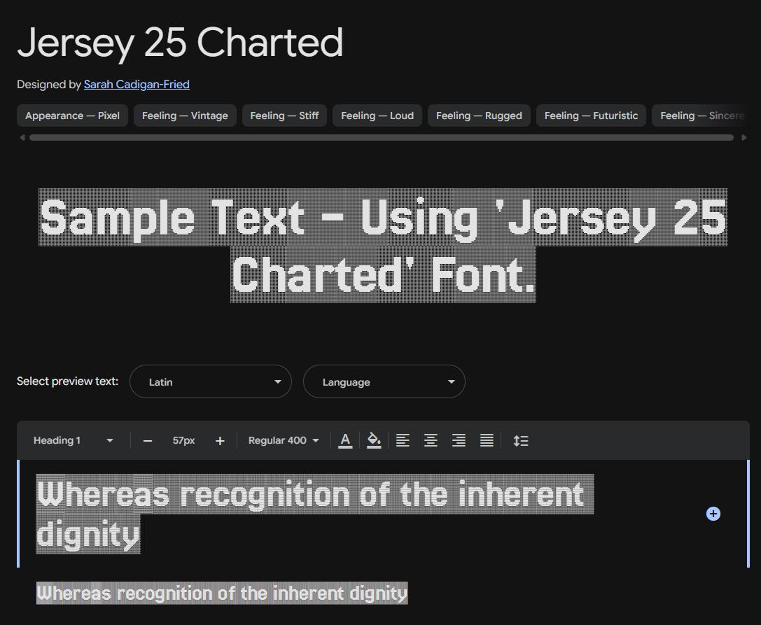 Image sample preview for text using Jersey 25 Charted font family