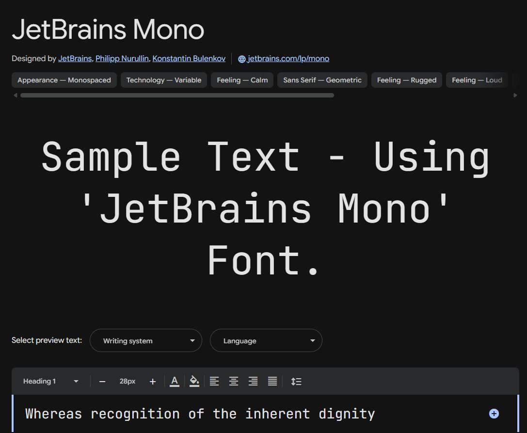 Image sample preview for text using JetBrains Mono font family