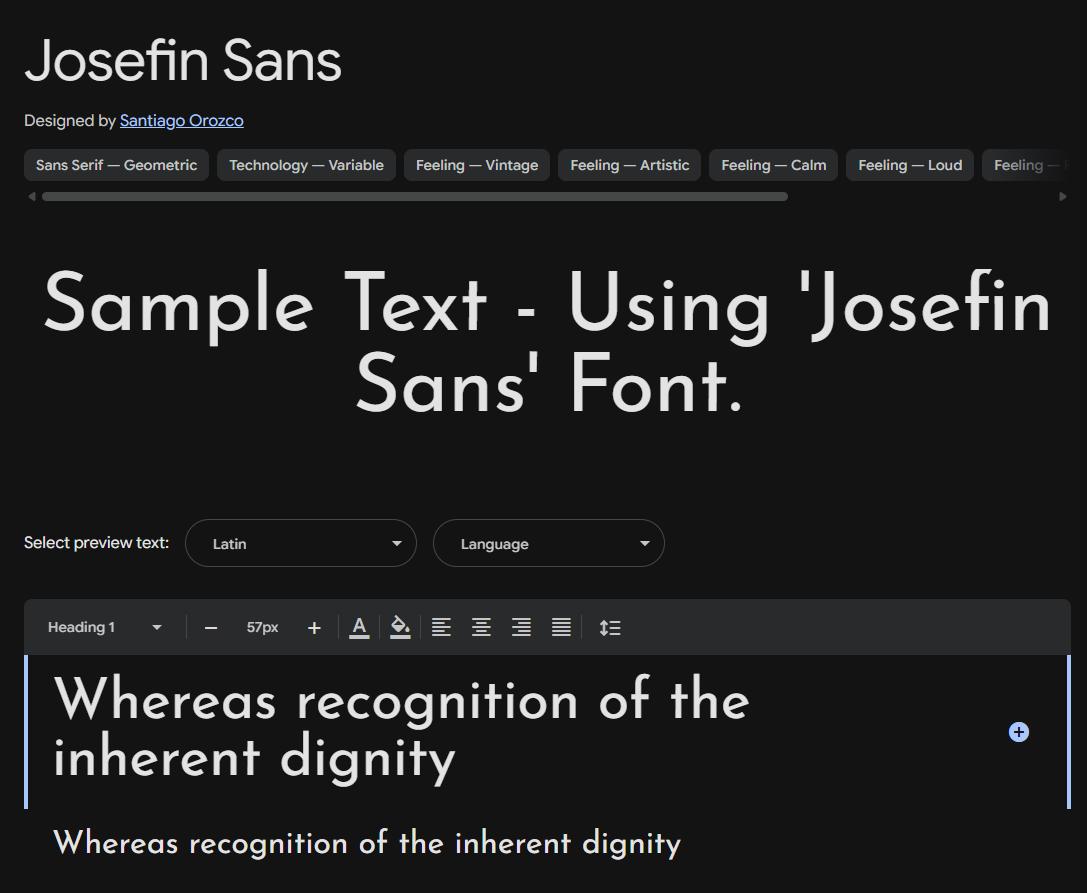 Image sample preview for text using Josefin Sans font family