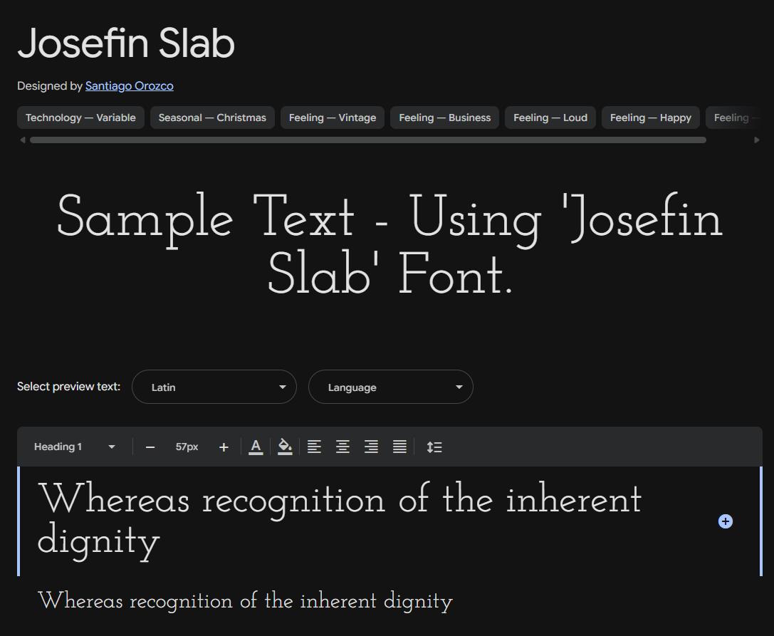 Image sample preview for text using Josefin Slab font family