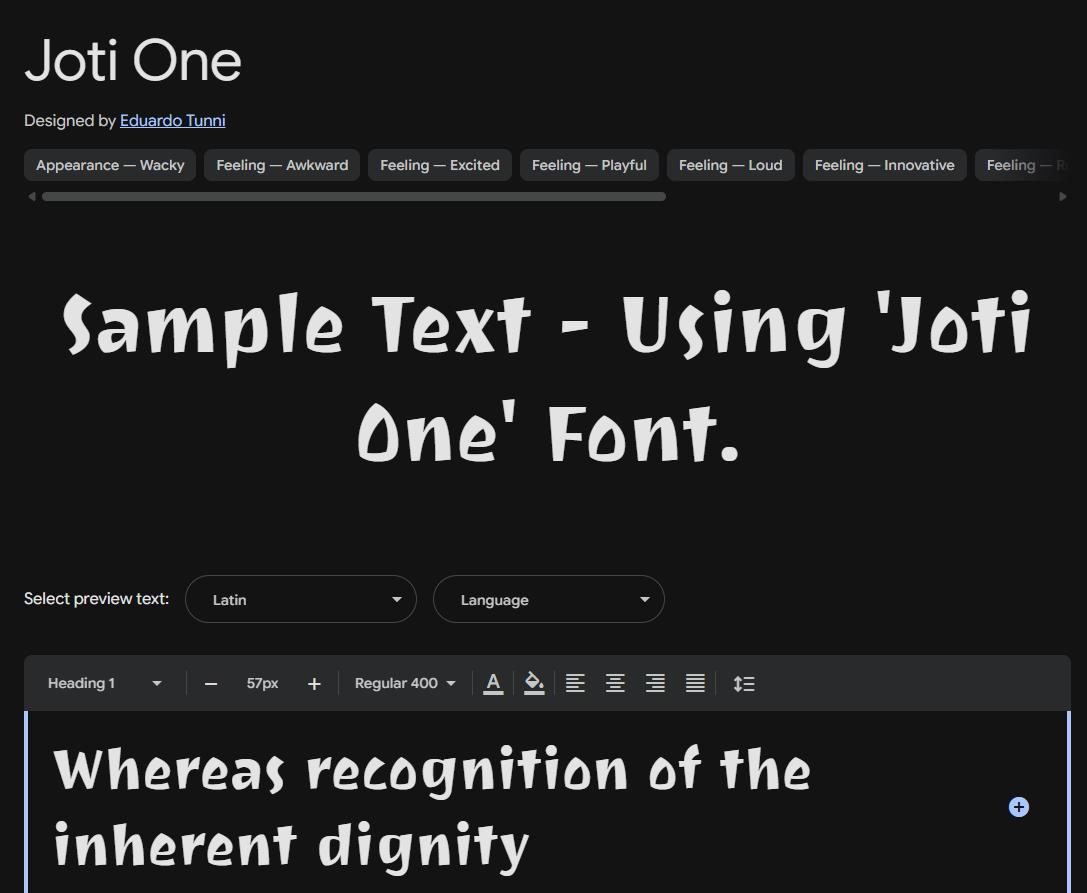 Image sample preview for text using Joti One font family