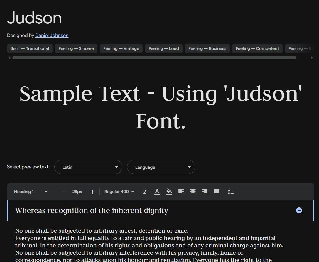 Image sample preview for text using Judson font family