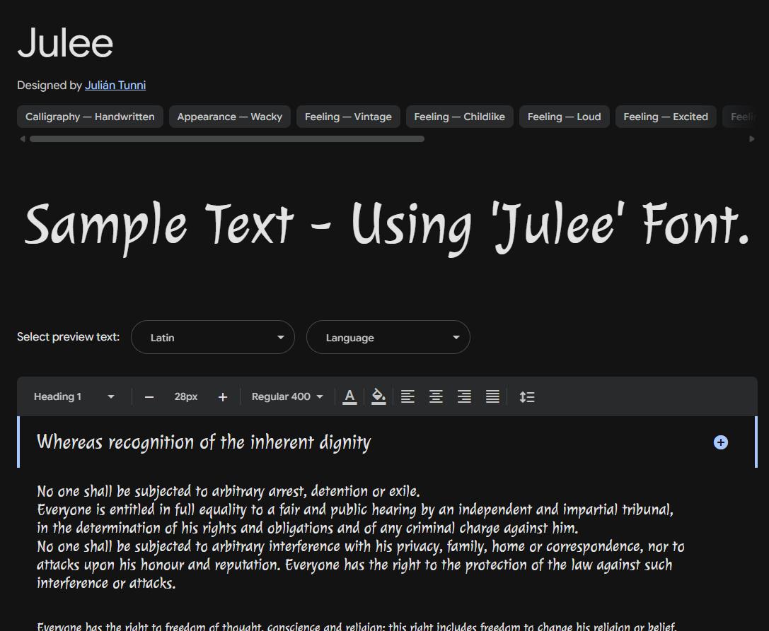 Image sample preview for text using Julee font family
