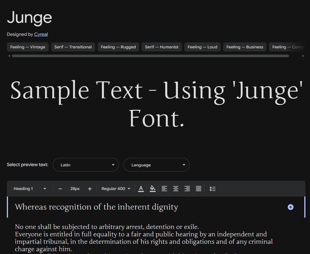 Image sample preview for text using Junge font family