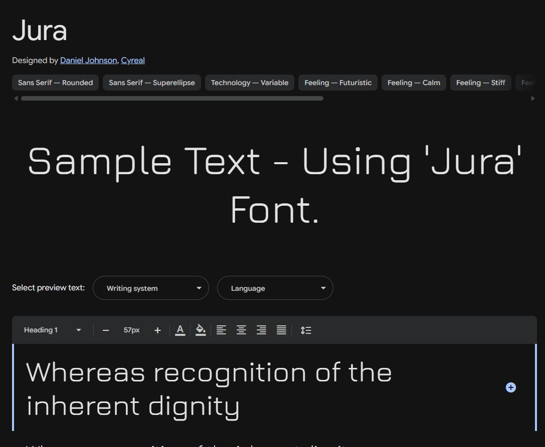 Image sample preview for text using Jura font family