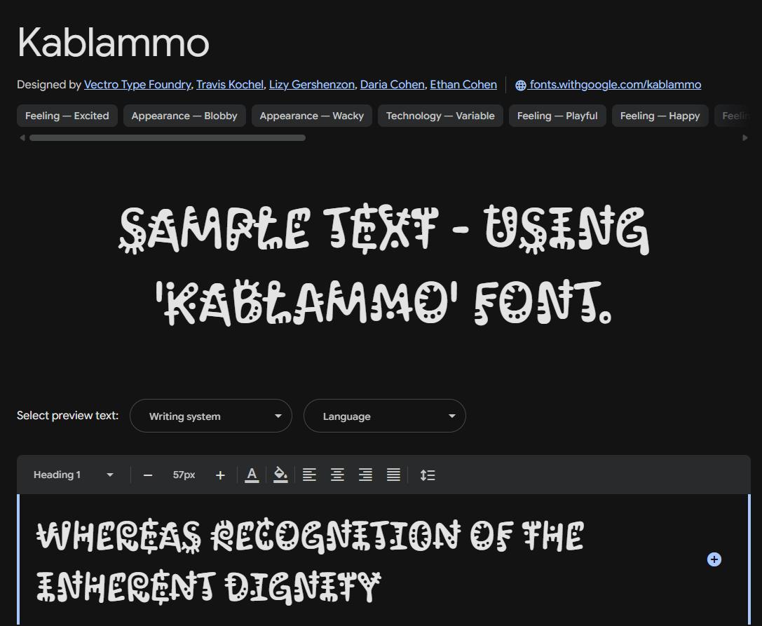 Image sample preview for text using Kablammo font family