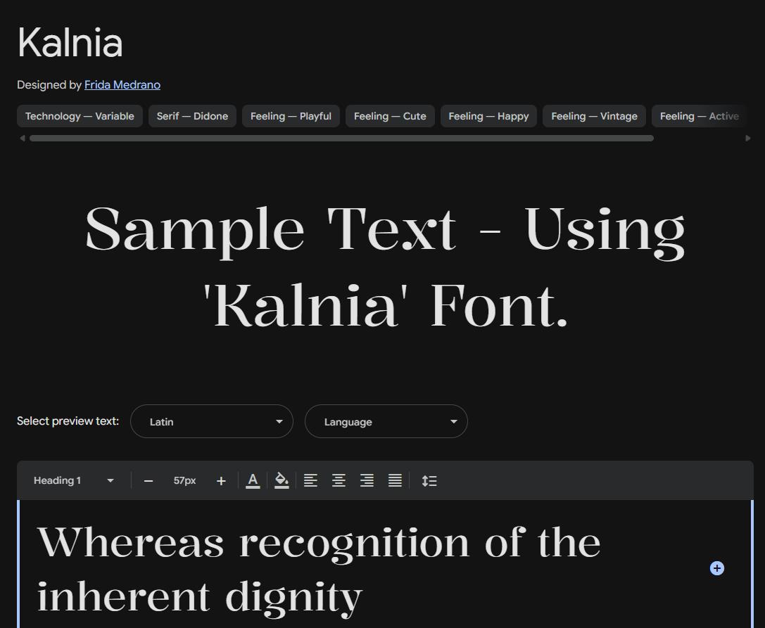 Image sample preview for text using Kalnia font family