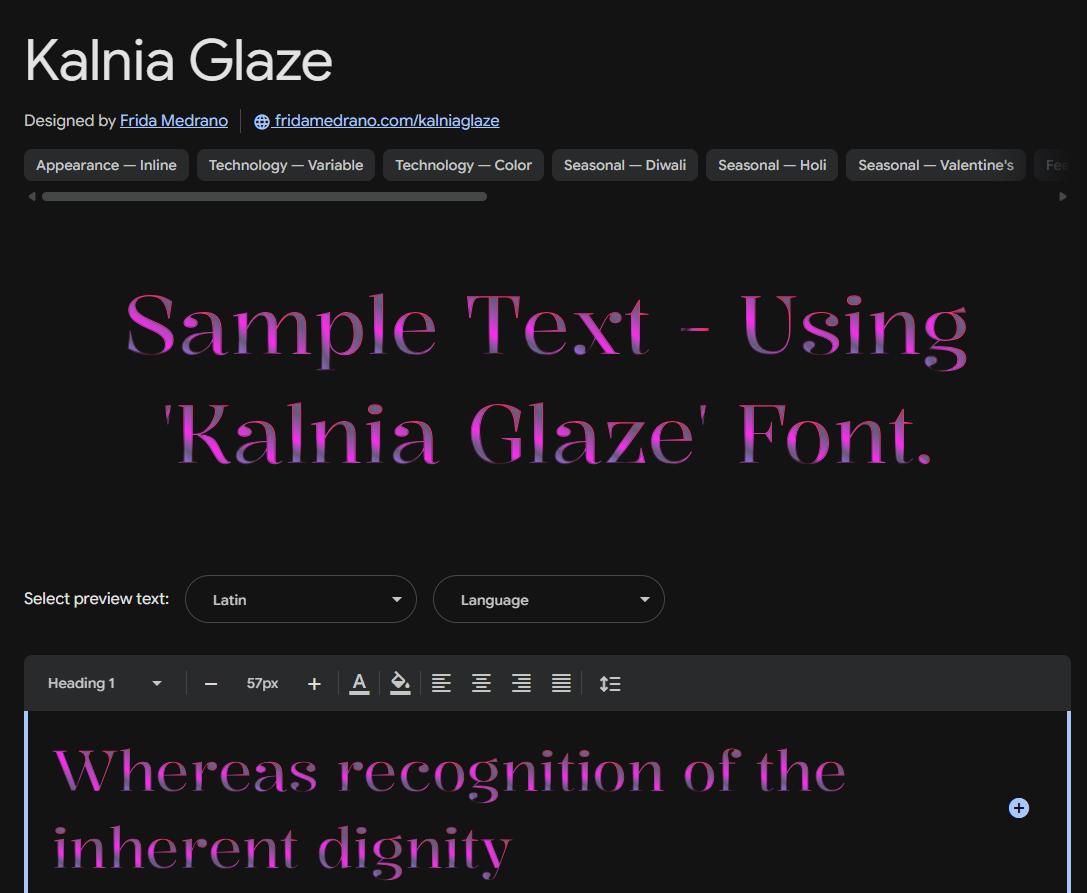 Image sample preview for text using Kalnia Glaze font family