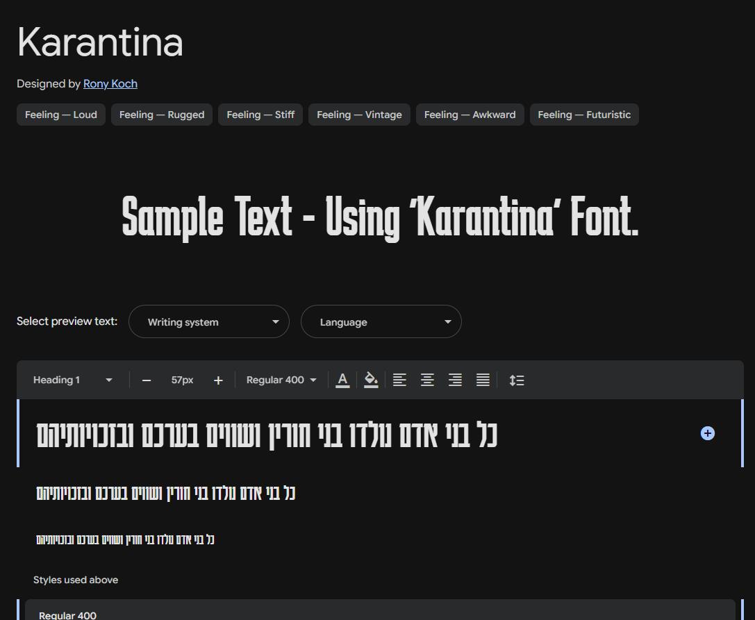 Image sample preview for text using Karantina font family
