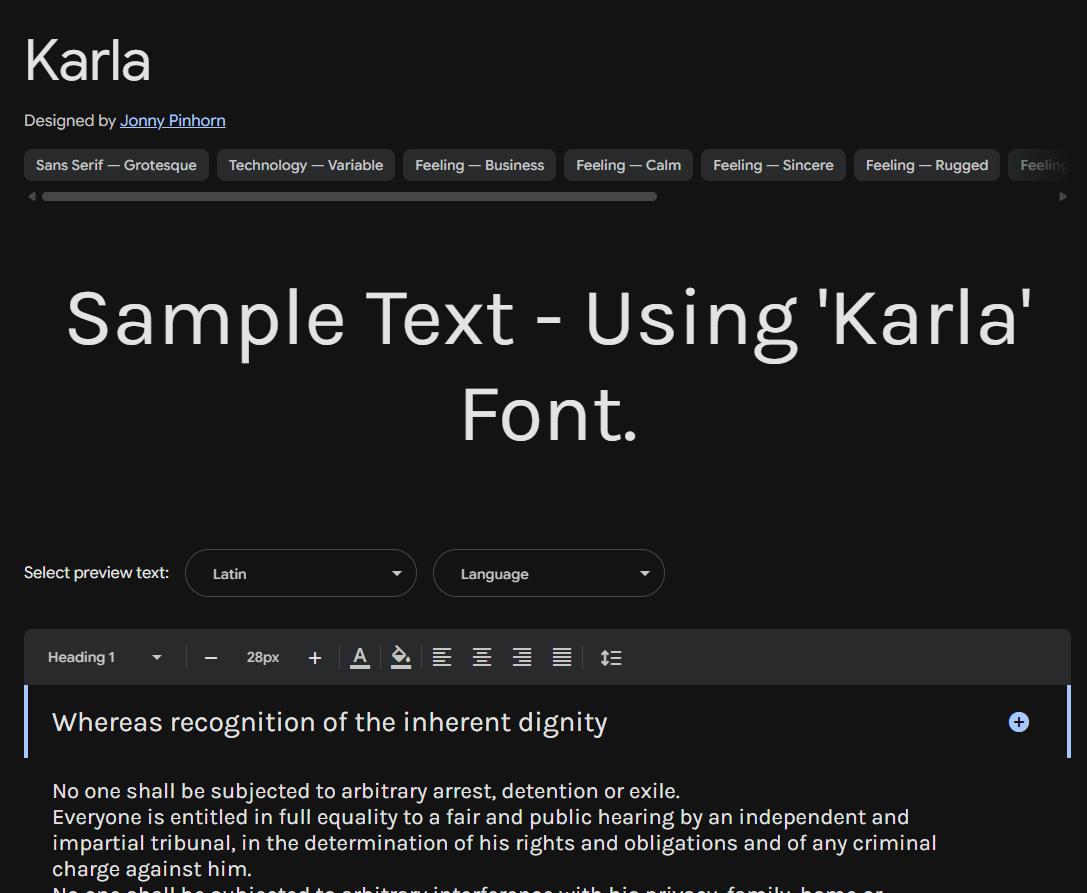 Image sample preview for text using Karla font family
