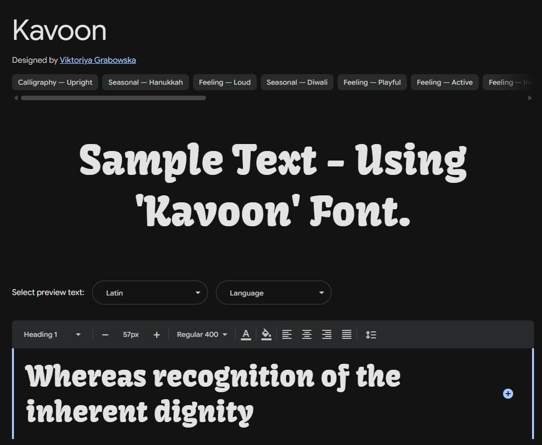 Image sample preview for text using Kavoon font family
