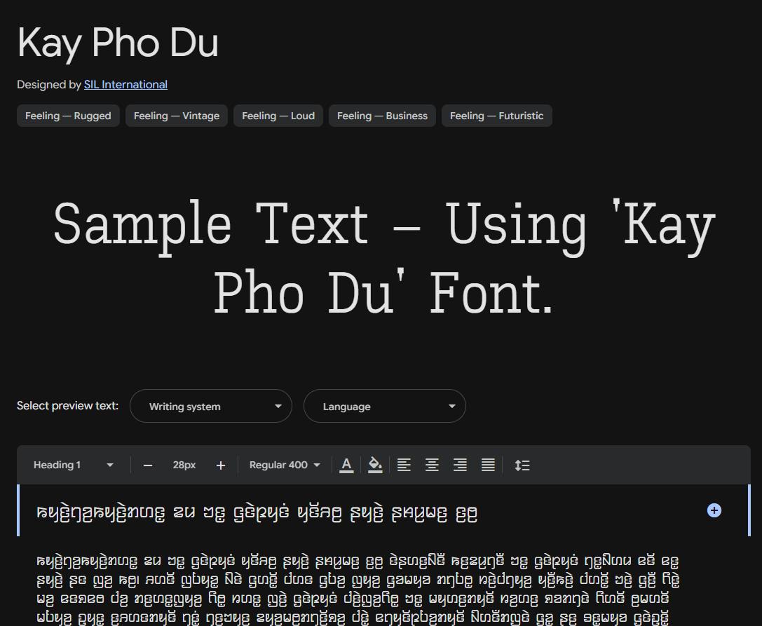 Image sample preview for text using Kay Pho Du font family