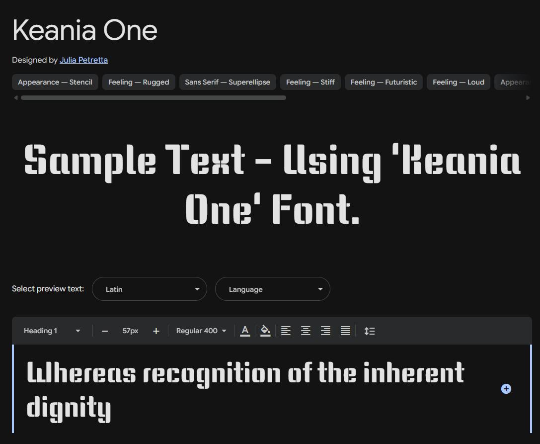 Image sample preview for text using Keania One font family