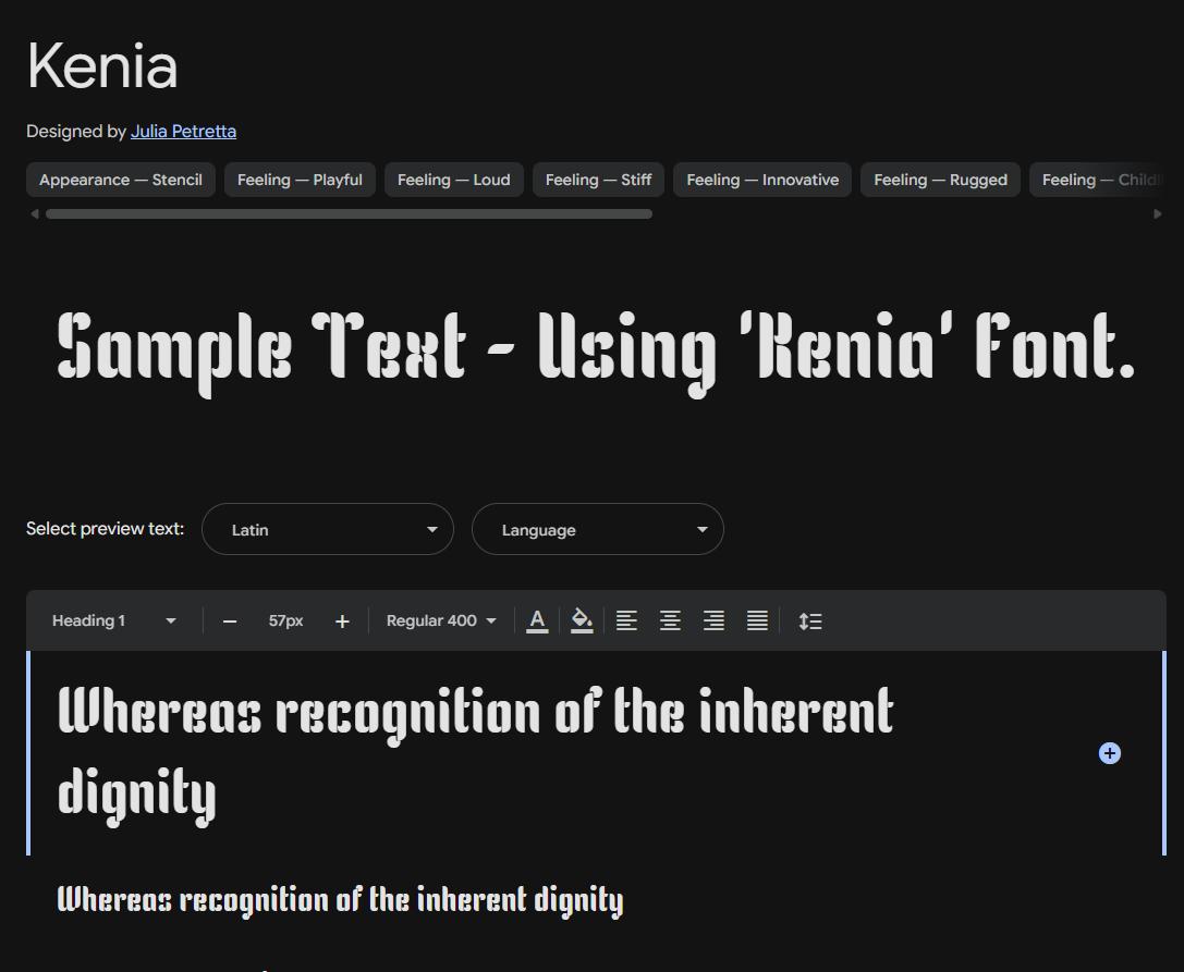 Image sample preview for text using Kenia font family