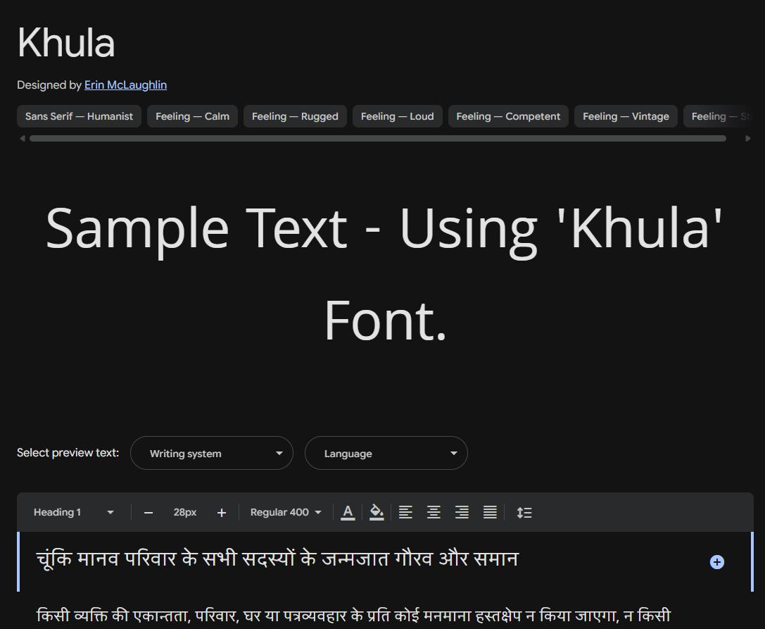Image sample preview for text using Khula font family